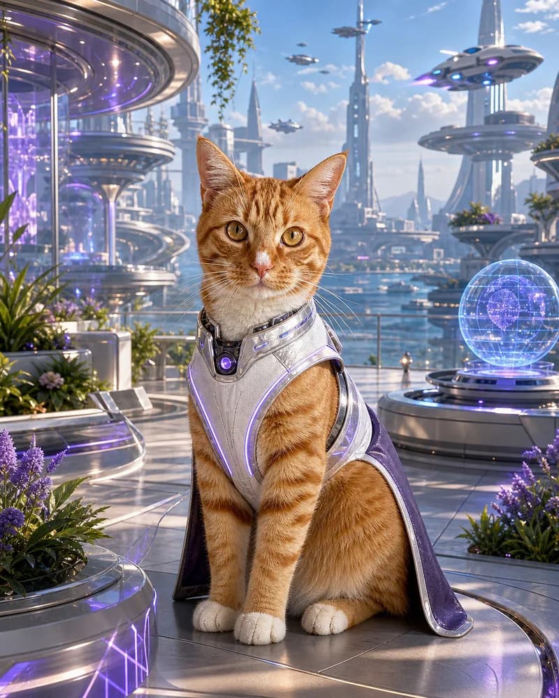 Portret van een kat in het tijdperk Toekomst
