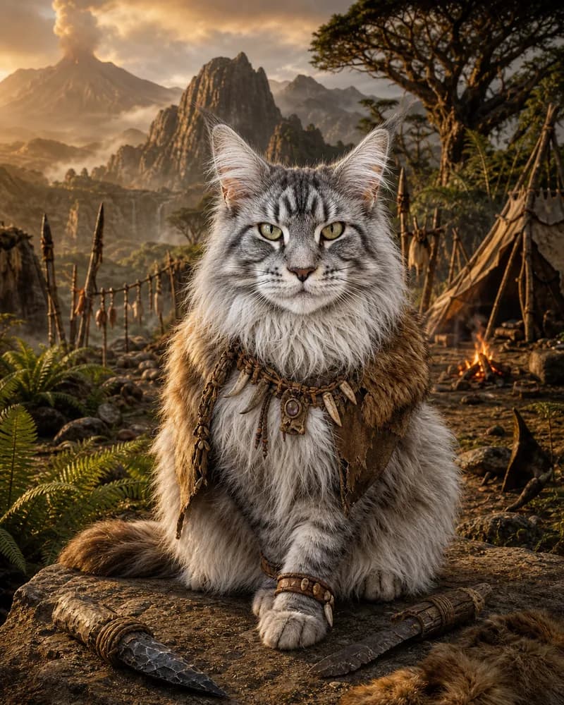 Portret van een kat in het tijdperk Oertijd