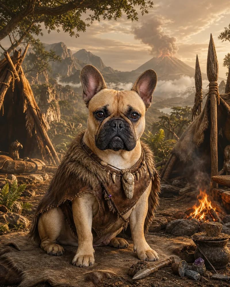 Portret van een hond in het tijdperk Oertijd